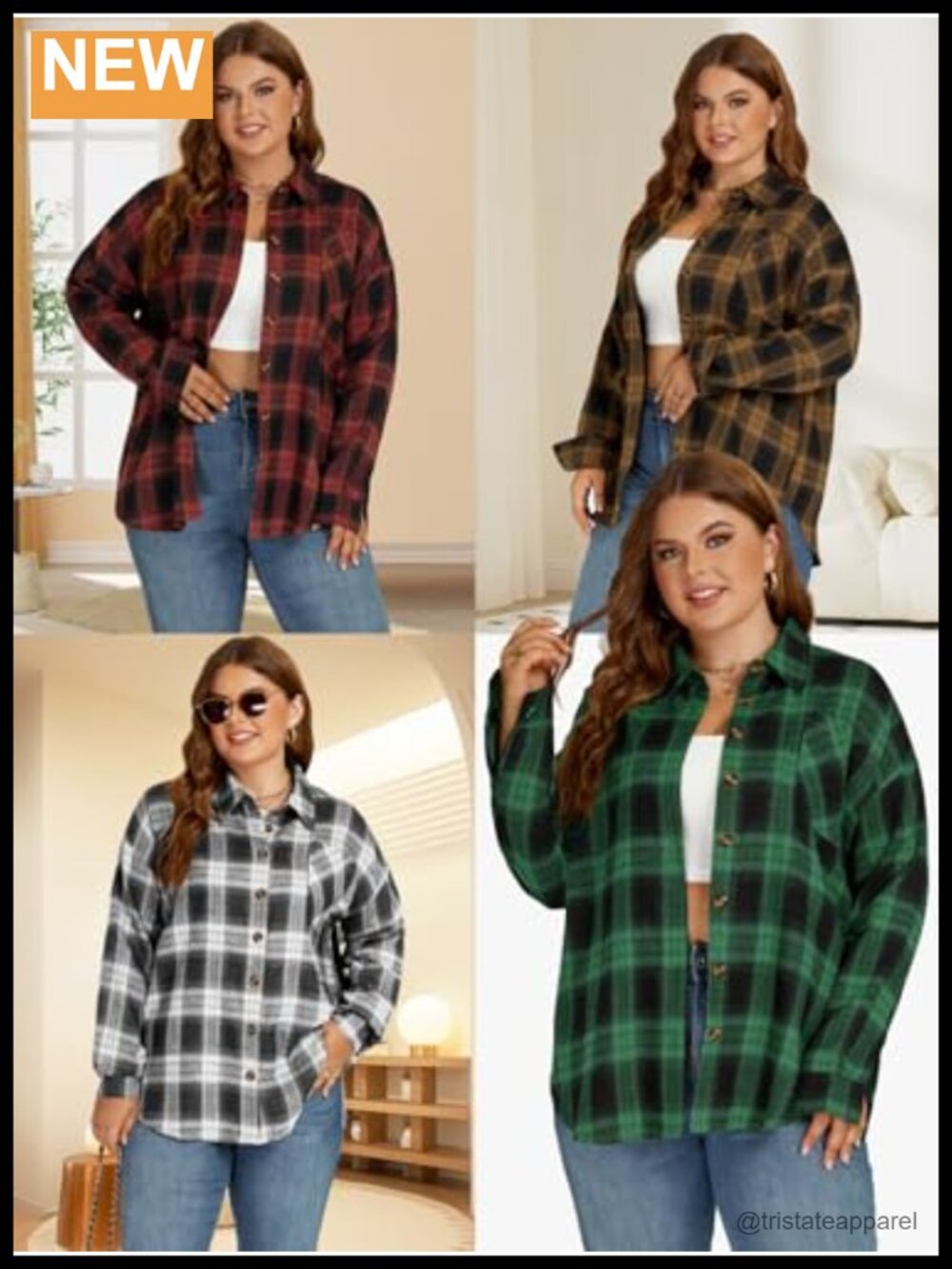 Plus Size Flannel Plaid Button Down Long Sleeve Tunic Shirt with Pockets - Picture 4 of 4
